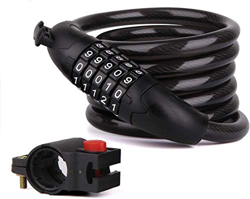 YIHATA Bike Lock Cable Bicycle Combination Locks Coiled Chain Lock Basic Self Coiling Core Steel Wire (A - 4ft/120cm) - Thumbnail 7