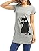 Allegra K Women's Round Neck Short Sleeve Cat Prints Loose Tunic Top L Grey