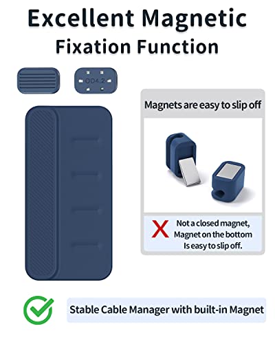 SUNTAIHO Cable Management,Magnetic Cable Holder,Desktop Multipurpose Cable Organizer,3 Different Sizes Magnetic Clips for Lightning Cables, USB C Cable,Audio Cable,Computer Cable,etc(Blue)