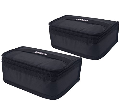 MIER Portable Lunch Bag Food Storage Cooler Bag Thermal Insulated Lunch Box Case, Package of 2, Black