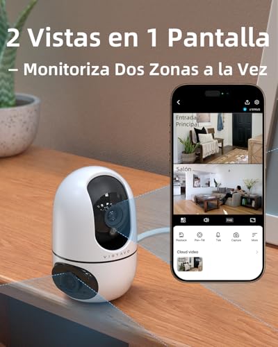 VIRTAVO XD1 Indoor WiFi Surveillance Camera 1080P Dual Lens, 2 Views in 1 Screen, Night Vision, Smart Tracking, Two-Way Audio, PTZ 360° for Baby/Pets/Home Security