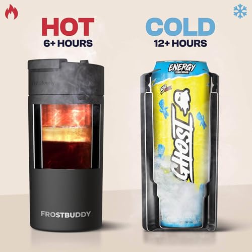Frost Buddy Universal Can Cooler - Fits Slim Cans, 12 & 16oz (MatteBlack) | 20x colder, cold up to 24 hrs | Sleek, lightweight design | Premium build quality