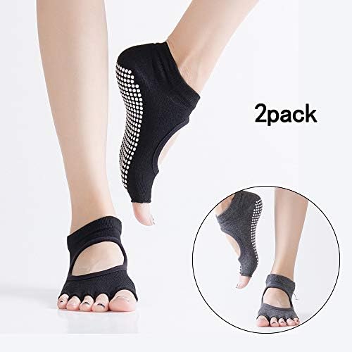 HosDen Yoga Socks, 2 Pairs Non Slip Anti Skid Yoga Socks with Grips for Women Pilates, Yoga, Barre, Ballet, Fitness, Barefoot Workout, Trampoline