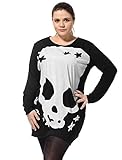 Agnes Orinda Ladies Plus Size Long Sleeves Skull Pattern Autumn Tee Shirt Black 2X