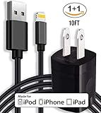 Merchandise Mafia - 10ft iPhone X Lightning Cable and 5v Wall Outlet Adapter COMBO - iPhone 5, iPhone 6, iPhone 7, iPhone 8, iPhone X All Devices Bundle Package!