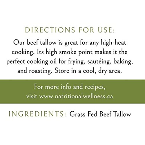 Canadian Beef Tallow in Glass Jars, Grass-Fed, Grass-Finished, Kidney Suet, 24 oz, 600 g, 750ml, Product of Canada, Ontario Made
