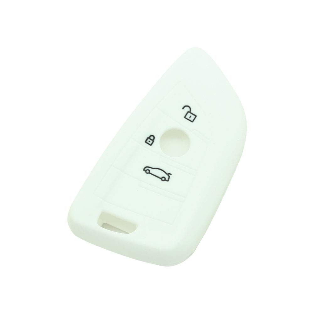 BROVACS Silicone Cover Protector Case Holder Skin Jacket Compatible with BMW X5 X6 X1 5 7 Series 3 Button Smart Remote Key Fob CV9906 White