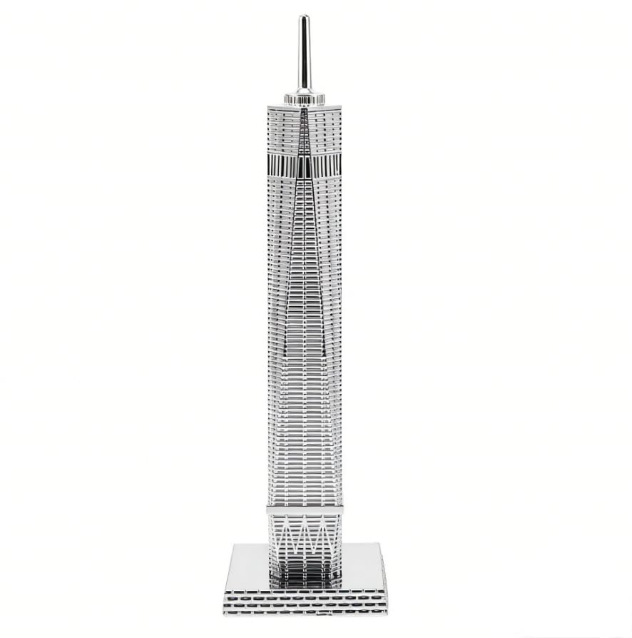 Vintage New York Freedom Tower Metal Statue - Silver Zinc Alloy Desktop Decor for Home, Office, Collectors - 8.66 Inch Tall
