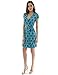 PattyBoutik Women Cap Sleeve Faux Wrap Print Dress (Turquoise and Navy Blue 14 Small)