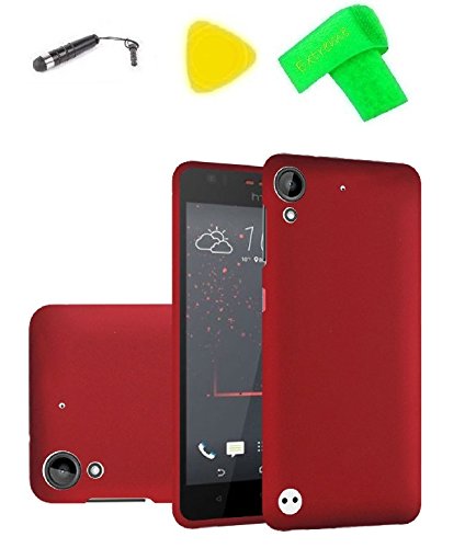 Hard Snap On Protector Cover Phone Case + Extreme Band + Stylus Pen + Pry Tool For HTC Desire 555 650 530 550 630 D530u (Red)