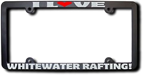 I Love WHITEWATER RAFTING License Frame w/Metallic Silver Text