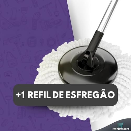 Importado - Mop com Balde Giratório Cesto em Inox, 9 Litros, Esfregão para Limpeza Lava e Seca com 2 Refis de Microfibra