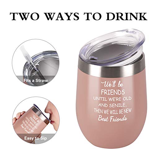 We'll Be Friends Best Friend Wine Tumbler, Inspirational Friendship Birthday Gifts for Women Girls Sisters, Gingprous12 Oz Insulated Wine Tumbler Cup, Blush Gold - Thumbnail 5