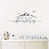 Life is for Adventures Wall Decal, Quote Decal, Mountain Design Wall Decals, Flying Birds Wall Sticker, Travel Decor, Adventure Decor, Home Decal Wall Stickers Y15 (57X23cm, Black)