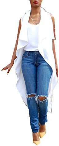 Women Casual Sleeveless Open Front Solid Lightweight Long Trench Coat Cardigan