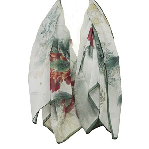 Wrapables 100% Mulberry Silk Floral Painting Square Scarf, Peony Garden