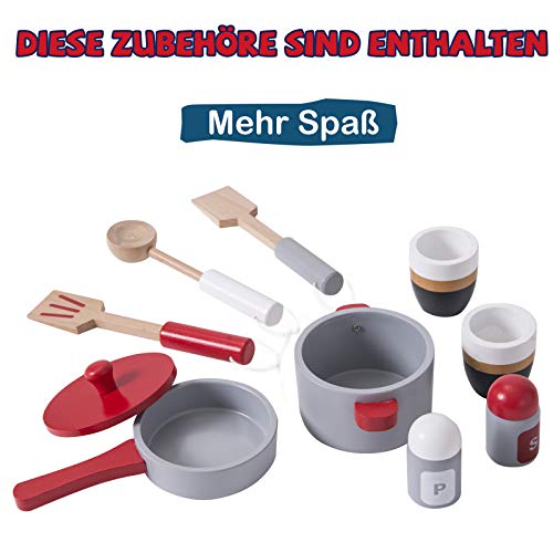 ZDO Kinderküche Spielküche aus Holz Mädchen Kinderküche inklusive Zubehör (Topf, Pfanne, Küchenbesteck, Kaffeetasse… – Bild 4
