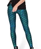 Acediscoball Women's Mermaid Fish Scales Printed Skinny Stretch Legging Pants Size L Blue