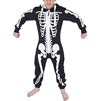 Noroze Boys Girls Kids Hoodie Jumpsuit Onesie One Piece Pajamas (Skeleton Black, 11/12 Years)