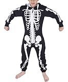 Noroze Boys Girls Kids Hoodie Jumpsuit Onesie One Piece Pajamas (Skeleton Black, 11/12 Years)