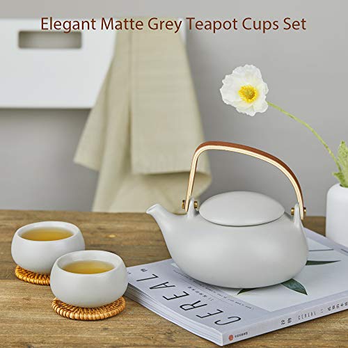 ZENS Ceramic Teapot with Infuser, Bentwood Handle Japanese Loose Leaf
