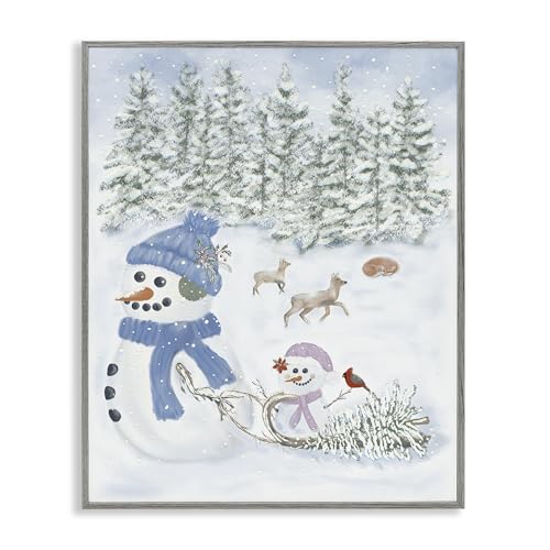 Baby Snowman Winter Forest Joy, 16 x 20 Inch Framed Giclée Print