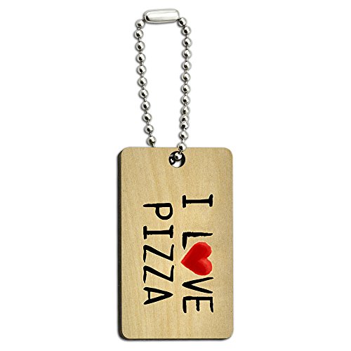I Love Pizza Written on Paper Wood Wooden Rectangle Key Chain