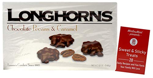 Gourmet Caramel Chocolate Pecan Candy Gift Box | Chewy Milk Chocolate Longhorns Covered Caramel Clusters Texas Souvenir (1 box – 12 ounces) Plus Recipe Booklet Bundle