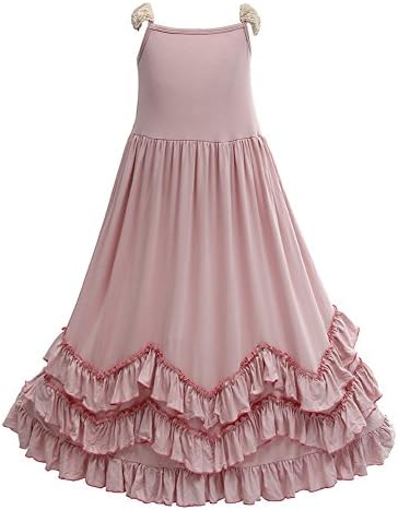 Girls Ruffles Maxi Dress Pink Color Halter Lace Fly Sleeve Cotton Party Dress Skirts