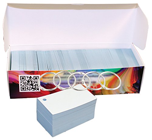 Debra Dale Designs 750 Small Blank Study Flash Cards - Premium Heavy 140# Blue Smooth Finish Index - Single Hole Punched With Five (5) Rings - Business Card Size (2" X 3.5") - Storage Box With Lid