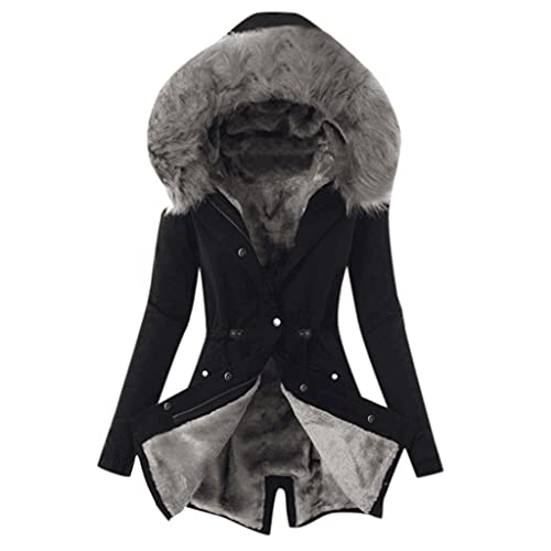 Shusuen Womens Hooded Fleece Line Coats Parkas Faux Fur Jackets