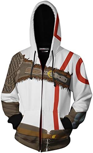 Mesodyn Unisex Printed Kratos Jacket Adult Zipper Hoodie Halloween Cosplay Costume