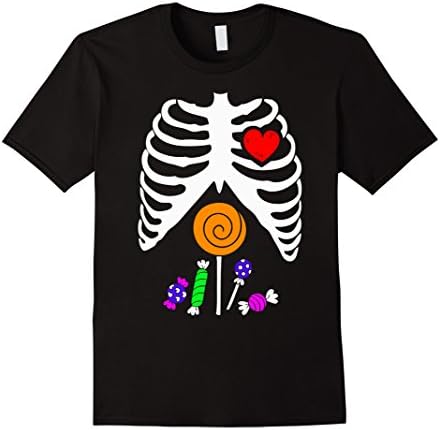 Men's Skeleton Candy Rib-cage X-Ray Halloween Funny tshirt kids Medium Black