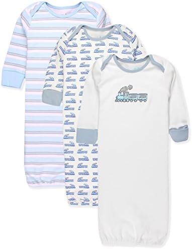 Infant Boys' and Girls' 3 Pack Set Cotton Baby Nightgowns w/Mitten Cuffs, 0-6 Months