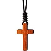 Natural Wood Red Sandalwood Cross Pendant Necklace for Men Women Solid Wooden Christian Baptism Christmas Easter Prayer Faith Confirmation Birthday Gift Car Rearview Mirror Hanging Wall Ornament