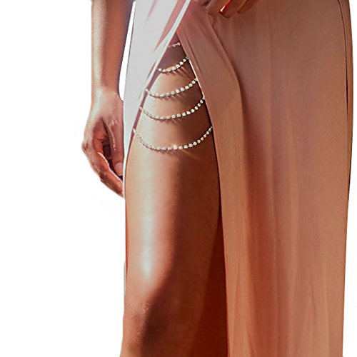 Women Sexy Bohemia Rhinestones Multi Layers Leg Thigh Chain Shiny Jewelry Beach Body Chain (Sliver Color 2)