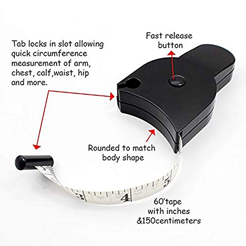 Body Fat Measuring Tape Body Fat Caliper Care Touch Measure Tape Waist Body Tape Measure Measuring Waist and Arms Black