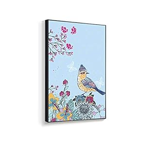 Framed Canvas Wall Art for Living Room, Bedroom Chinese Ink Birds and Flowers Canvas Prints for Home Decoration Ready to Hanging - 16x24 inches