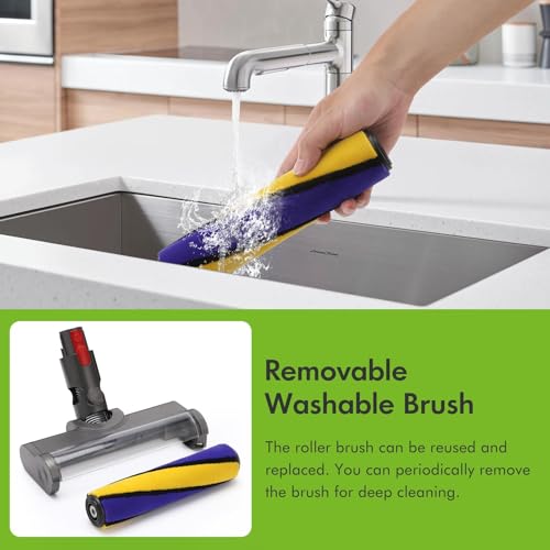 LBOYLOVE® Quick-Release Hardwood Floor Brush Head with Dust Detection Light for Dyson V7 V8 V10 V11 V15 Vacuum Cleaner, Soft Roller Clean Head Attachment with Dust LED Light for Hard Floor