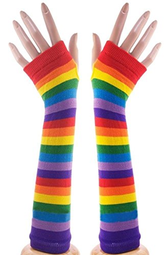 Urbun Punk Gothic Long Arm Warmer Fingerless Gloves Cosplay Stretch Gloves,Rainbow