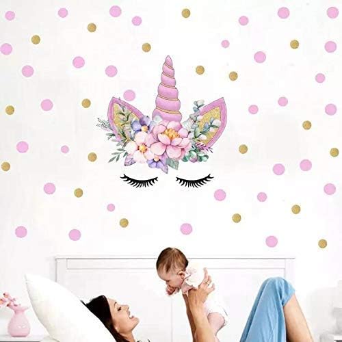 Cocobee Unicorn Wall Stickers Rainbow Colours Wall Stickers Stars Wall Decals for Girls Baby Children Bedroom Playroom Decoration (Golden and Pink)
