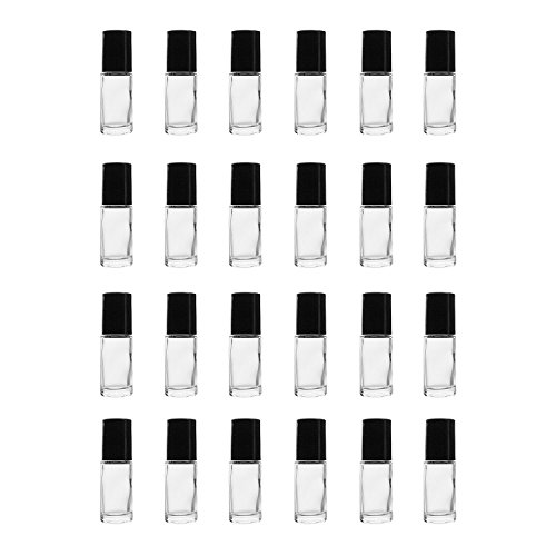 5 ML Clear Glass Roller Bottles with Glass Roller Balls and Black Caps for Essential Oils , Perfumes (24 Pack)