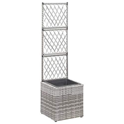 SKM Hochbeet mit Rankgitter 1 Topf 30x30x107 cm Poly Rattan Grau
