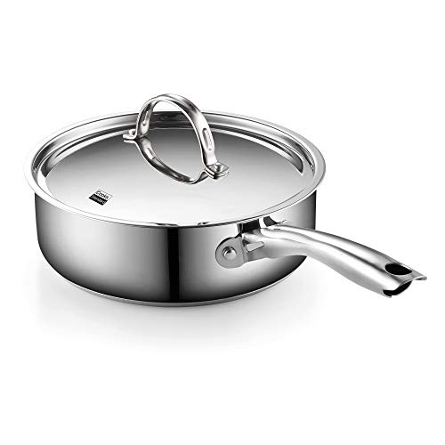 Cooks Standard Classic Stainless Steel Deep Saute Pan with Lid, 3.5QT