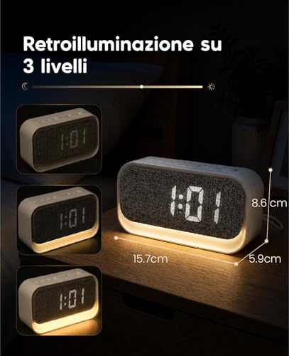 Rizeola Digital Alarm Clock, LED Bedside Alarm Clock with Light, Digital Bedside / Desk Clock, Mains Powered, Battery, Adjustable Brightness, Snooze Function