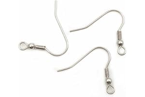 SAFIGLE 100Pcs Titanium Steel Earwire Hooks with Spring Bead Silver Earring Accessories for Women DIY