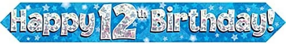 OakTree 9ft Happy 12th Birthday Blue Foil Holographic Banner