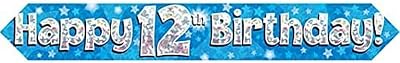 OakTree 9ft Happy 12th Birthday Blue Foil Holographic Banner
