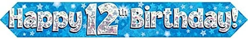 OakTree 9ft Happy 12th Birthday Blue Foil Holographic Banner