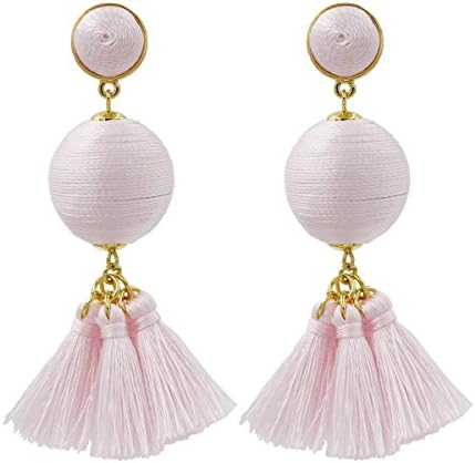 Fashion Jewelry Tassel Earrings w/Tiered Thread Multi Layered Pendant Dangle Drop Earring (Tango Ball(Short)-Pink)